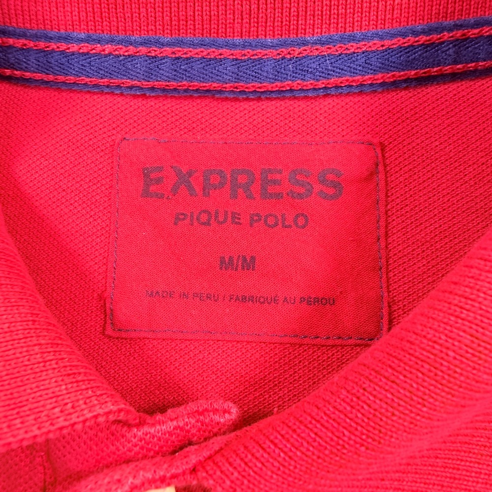 Express Pique Polo Shirt Mens Medium Red Short‎ Sleeve Lion Logo Cotton 55285 - Picture 3 of 7